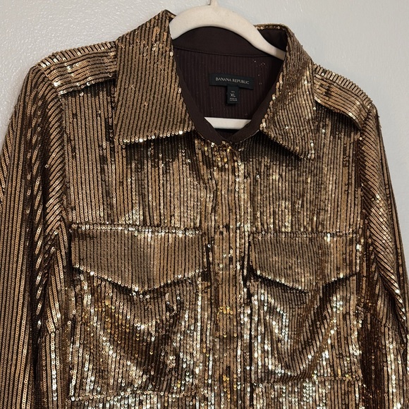 Banana Republic Ulla Sequin Shirt in Gold - XL TALL - Picture 4 of 9